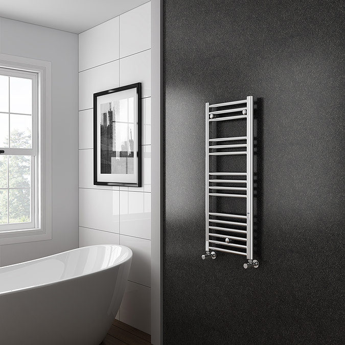 Diamond Heated Towel Rail - W400 x H1000mm - Chrome - Straight