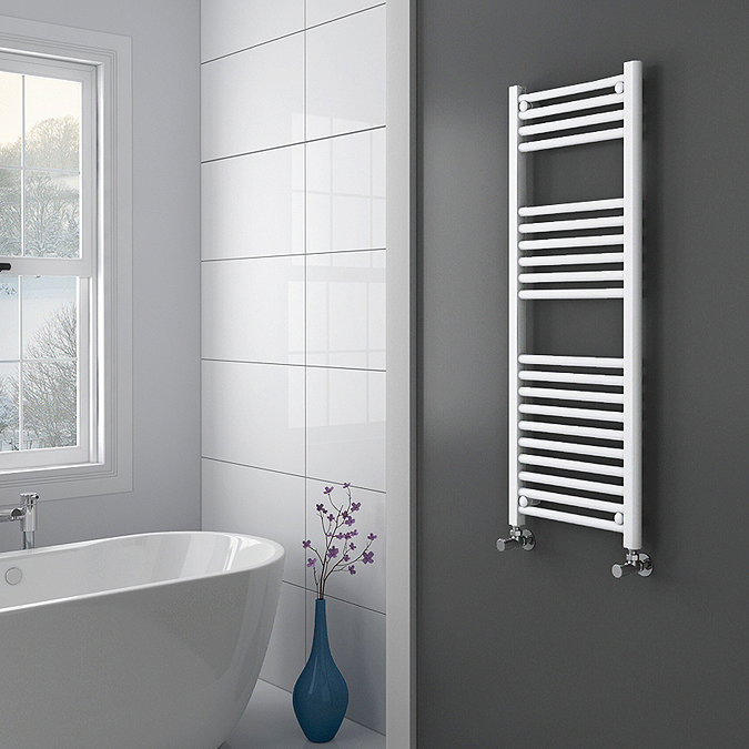 Diamond Heated Towel Rail - W400 x H1200mm - White - Straight Profile Large Image