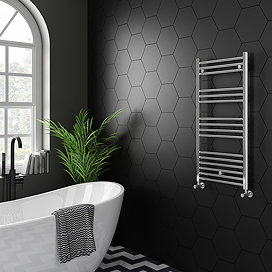 Diamond Heated Towel Rail - W500 x H1000mm - Chrome - Straight