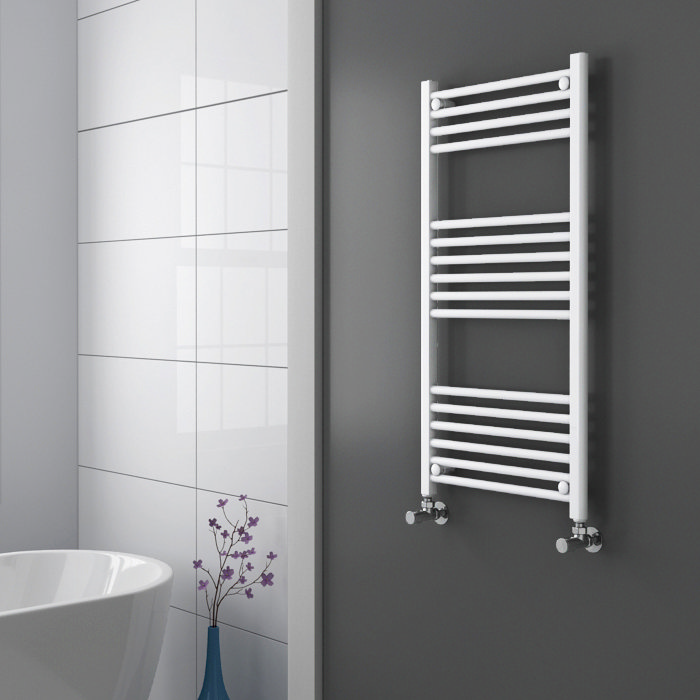 Diamond Heated Towel Rail - W500 x H1000mm - White - Straight at ...