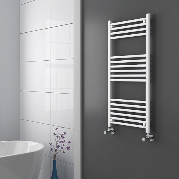 Diamond Heated Towel Rail - W500 X H1000mm - White - Straight At 