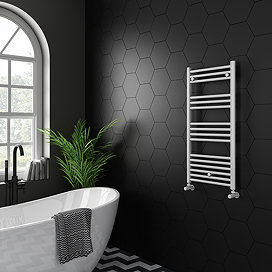 Diamond Heated Towel Rail - W500 x H1000mm - White - Straight