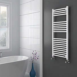 Diamond Heated Towel Rail - W500 x H1200mm - White - Straight Medium Image