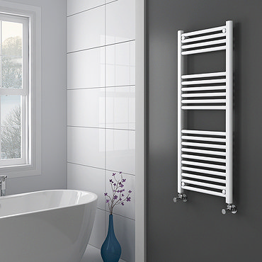 Diamond Heated Towel Rail - W500 x H1200mm - White - Straight  Profile Large Image