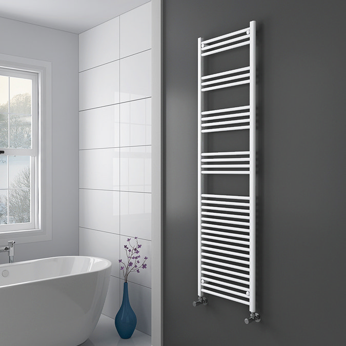 Diamond Heated Towel Rail - W500 x H1800mm - White - Straight Profile Large Image