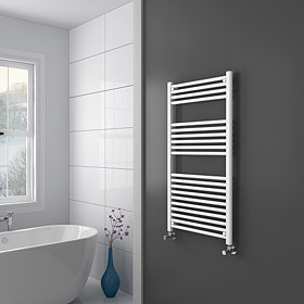 Diamond Heated Towel Rail - W600 x H1200mm - White - Straight Large Image