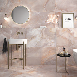 Strata Large Format Pink Polished Onyx Marble Effect Wall & Floor Tiles - 600 x 1200mm