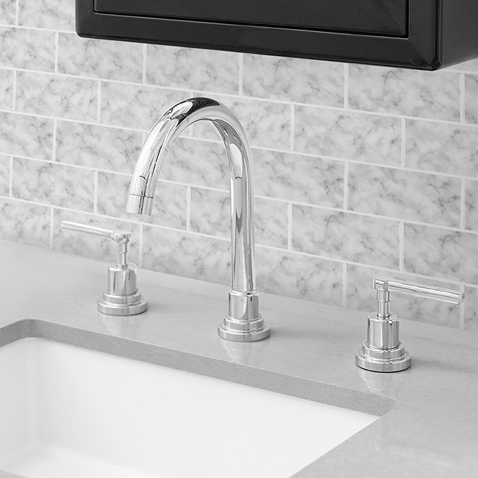 Subway Carrara Peel & Stick Backsplash Tiles - Pack of 4 In Bathroom Large Image