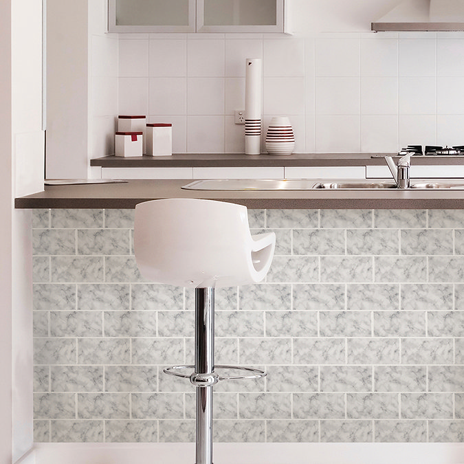 Subway Carrara Peel & Stick Backsplash Tiles - Pack of 4 additional Large Image