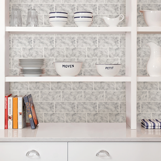 Subway Carrara Peel & Stick Backsplash Tiles - Pack of 4 Newest Large Image