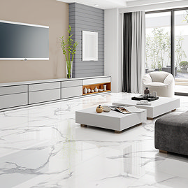 Sula Large Format Gloss Dolomite Marble Effect Wall and Floor Tiles - 600 x 1200mm