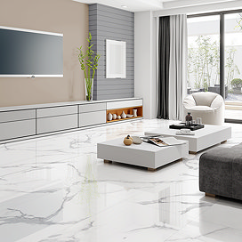 Sula Large Format Gloss Dolomite Marble Effect Wall and Floor Tiles - 600 x 1200mm