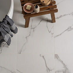 Sula Matt White Marble Effect Rectified Wall and Floor Tiles - 600 x 600mm