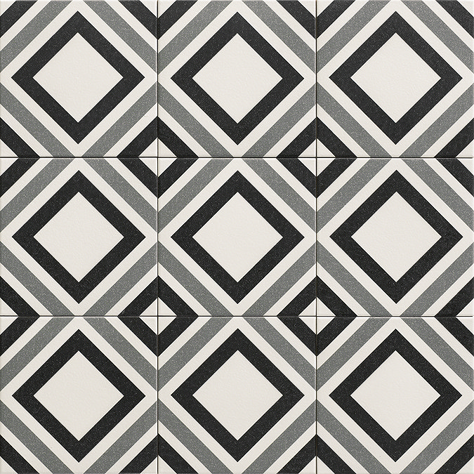 Sumi Black Patterned Wall and Floor Tiles - 200 x 200mm