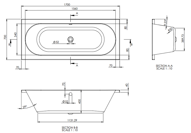 Sutton Double Ended Bath + Panels 1700 x 700mm