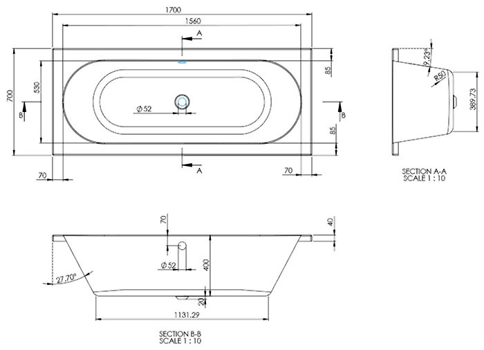 Sutton Premiercast Double Ended Bath - 1700 x 700mm