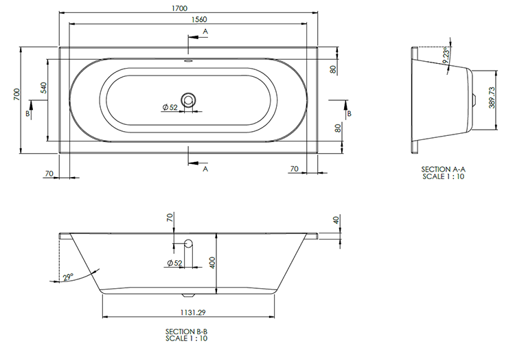 1700 x 700mm