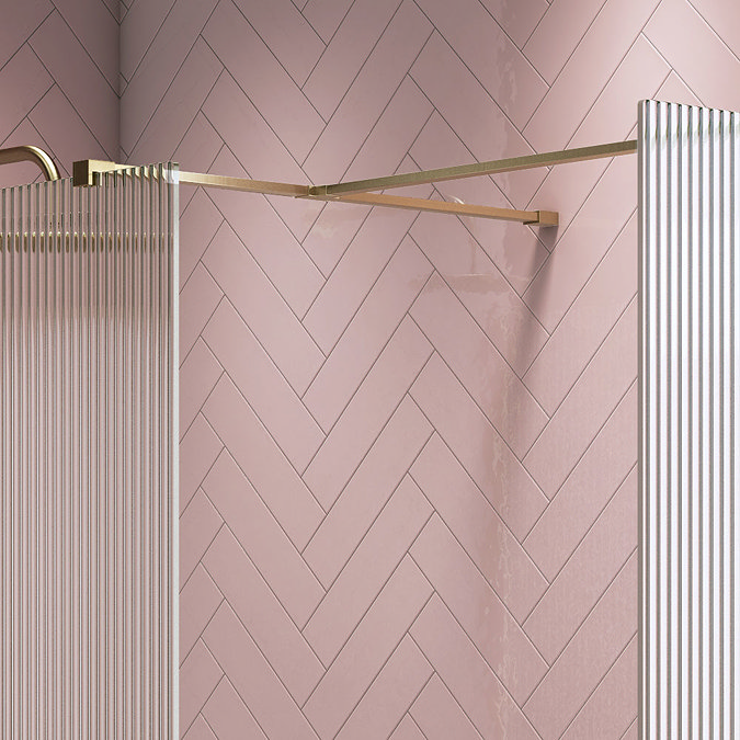 T-Piece For Arezzo Fluted Glass Wetroom Screens - Brushed Brass  Profile Large Image