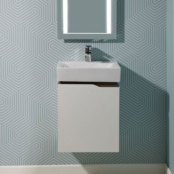 Tavistock Edge 450mm Wall Mounted Unit & Basin - Gloss White/Grey Oak Profile Large Image