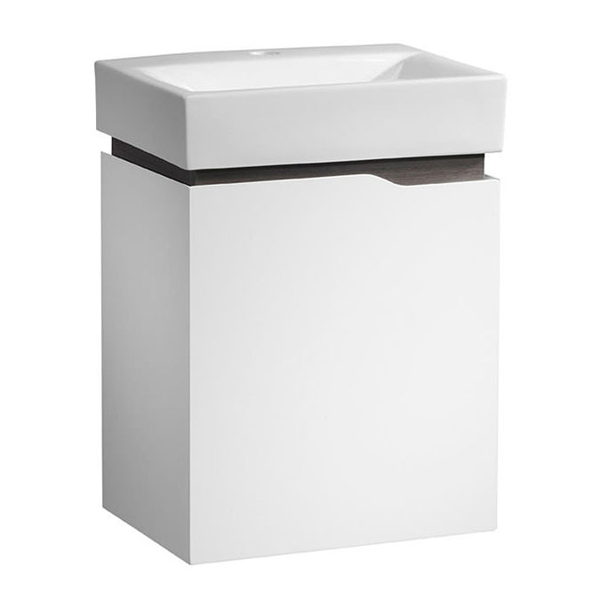 Tavistock Edge 450mm Wall Mounted Unit & Basin - Gloss White/Grey Oak Large Image