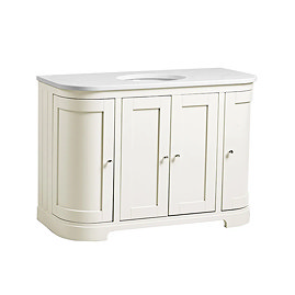 Tavistock Lansdown 1200mm Curved Vanity Unit with Arctic White Single Basin Worktop - Linen White