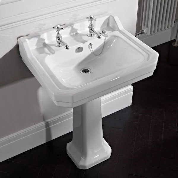 Tavistock Vitoria 605mm Ceramic Basin & Pedestal - 2 Tap Hole Profile Large Image