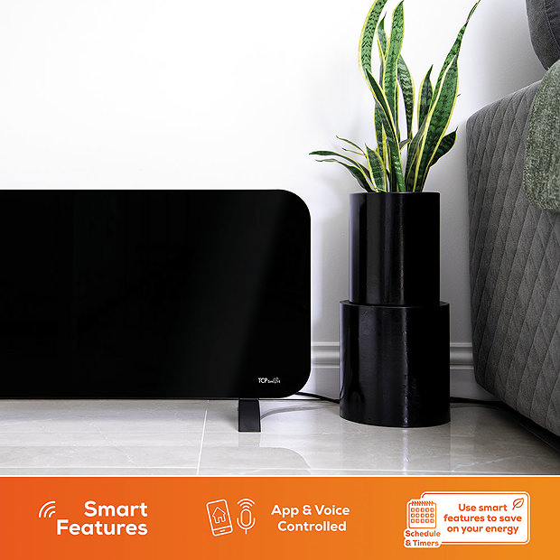TCP Smart 2000W Black Wi-Fi Energy Saving Fixed or Portable Glass Panel  Heater