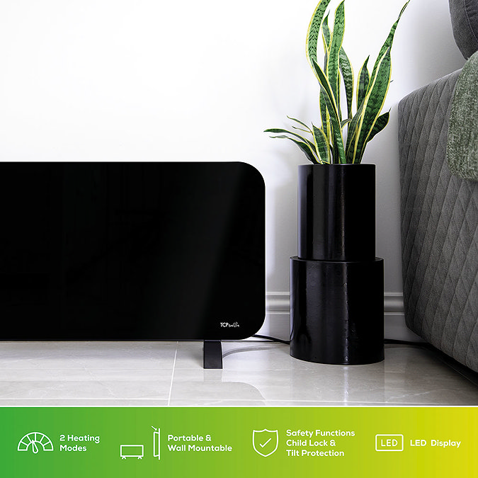 TCP Smart Wi-Fi Energy Saving Fixed or Portable Glass Panel Heater Black 1500W Profile Large Image