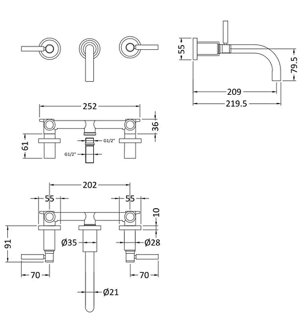 Hudson Reed - Tec Lever Wall Mounted Basin Mixer