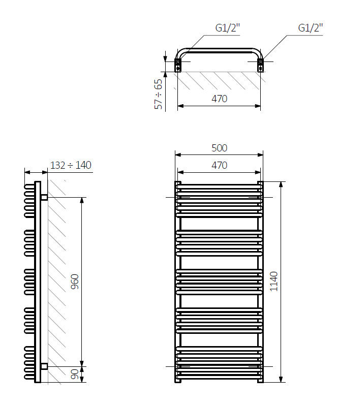 Terma Alex H1140 x W500mm White Heated Towel Rail