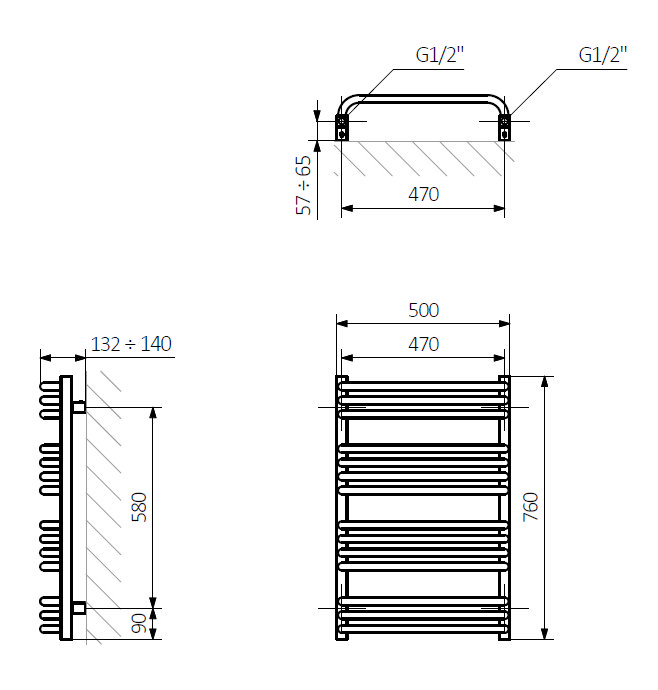 Terma Alex H760 x W500mm Brass Heated Towel Rail