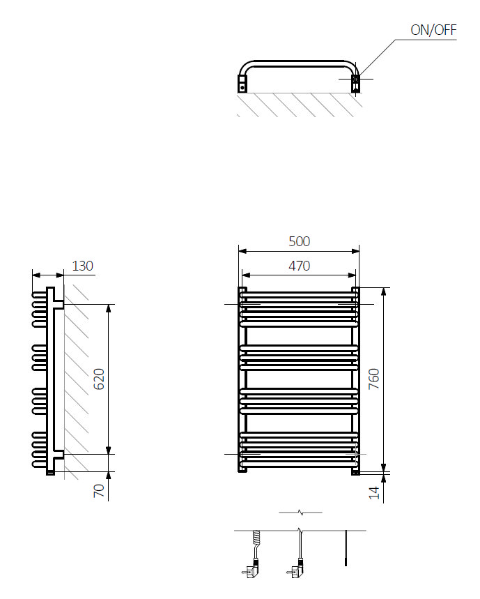 Terma Alex One H760 x W500mm Brass Electric Only Towel Rail