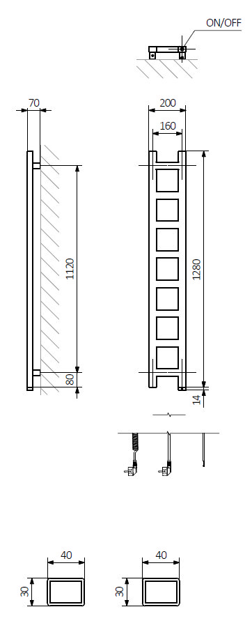 Terma Easy One H1280 x W200mm Sparkling Gravel Electric Only Towel Rail