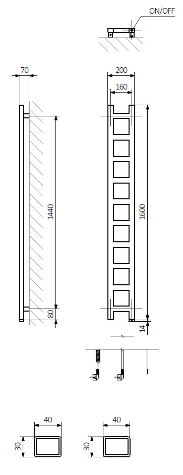 Terma Easy One H1600 x W200mm Sparkling Gravel Electric Only Towel Rail