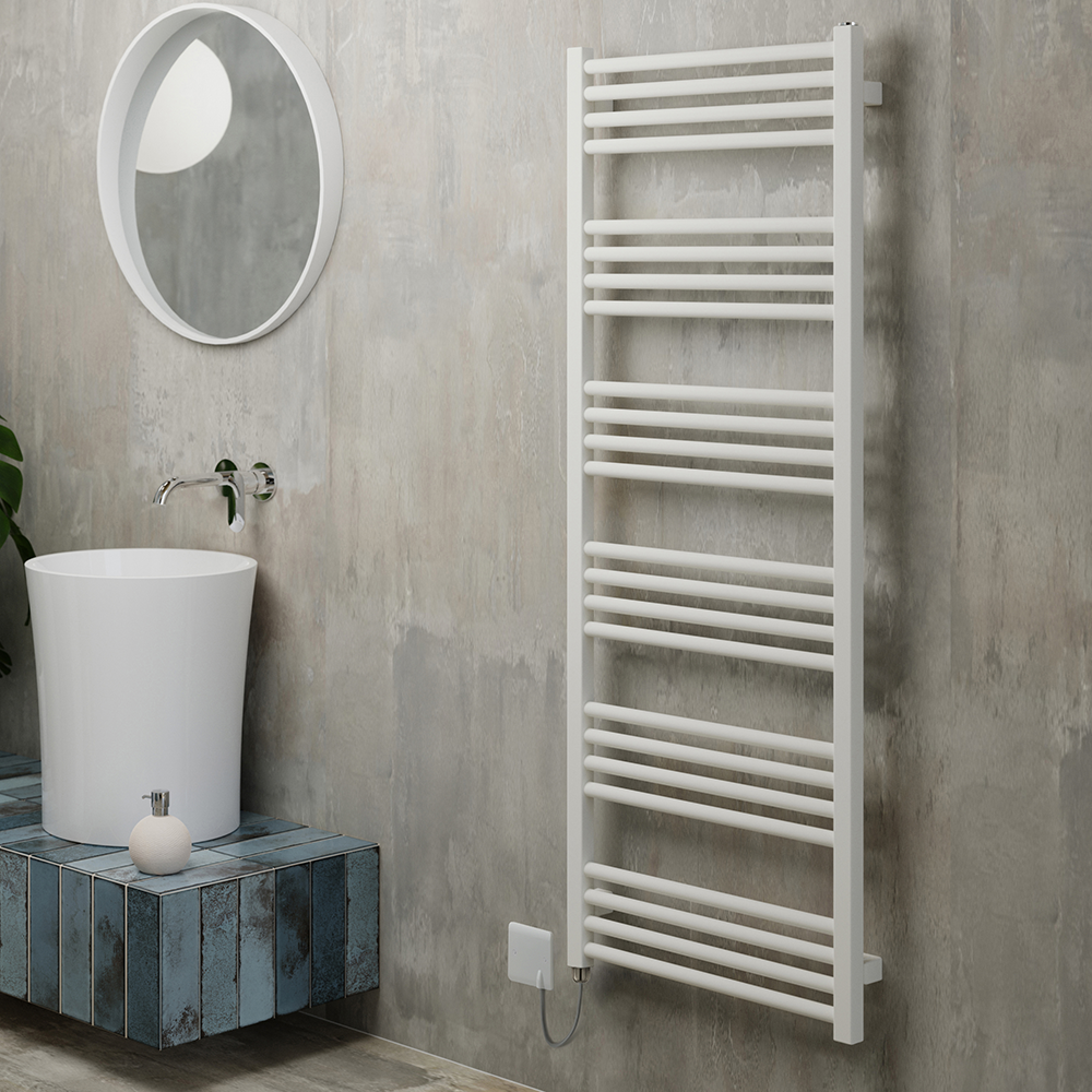 Terma Fiona Matt White 1380 x 500mm Electric Towel Rail with 600W SIM ...