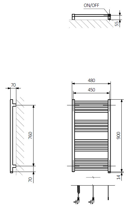 Terma Fiona One H900 x W480mm Sparkling Gravel Electric Only Towel Rail