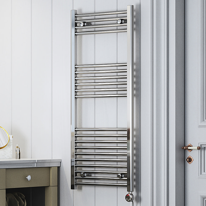 Terma Leo H1200 x W500mm Chrome Electric Only Towel Rail with MEG Thermostatic Element