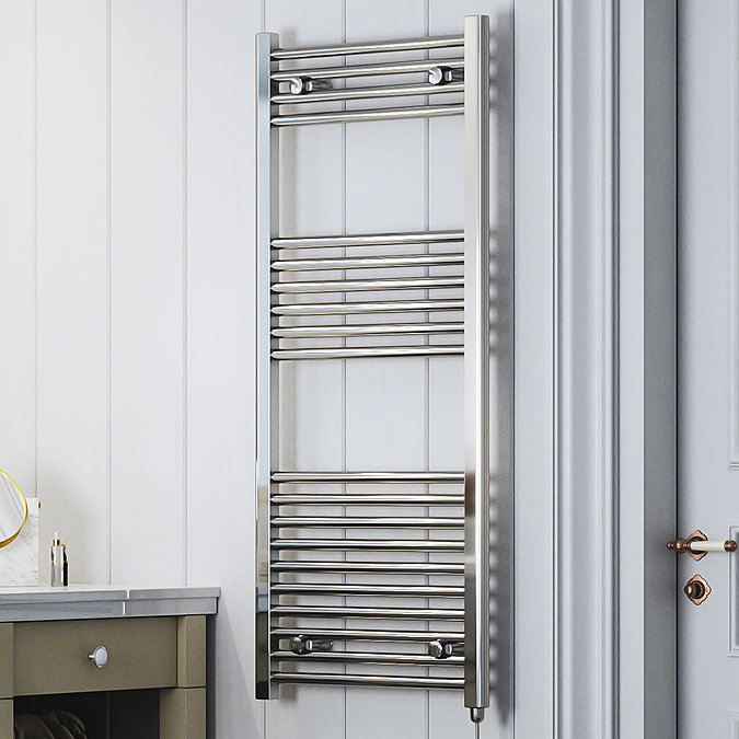 Terma Leo H1200 x W500mm Chrome Electric Only Towel Rail with SIM Fixed Temperature Element