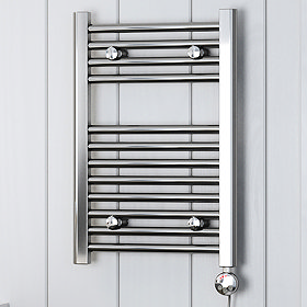 Terma Leo H600 x W400mm Chrome Electric Only Towel Rail with MEG Thermostatic Element