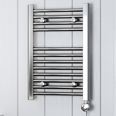 Terma Leo H600 x W400mm Chrome Electric Only Towel Rail with MEG Thermostatic Element