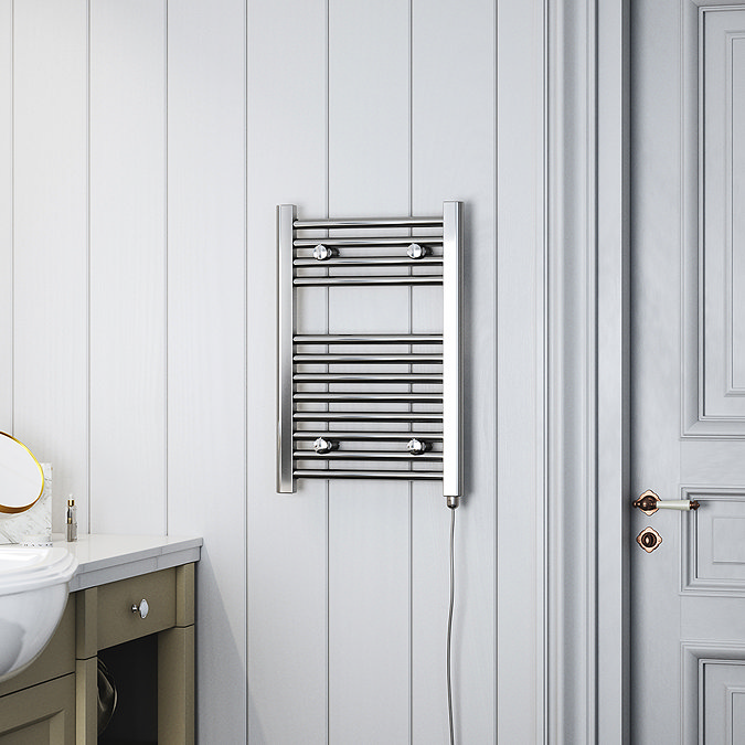 Terma Leo H600 x W400mm Chrome Electric Only Towel Rail with SIM Fixed Temperature Element