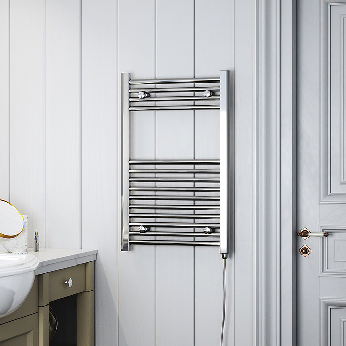 Terma Leo H800 x W500mm Chrome Electric Only Towel Rail with SIM Fixed Temperature Element