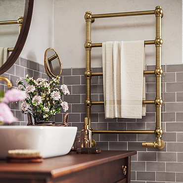 Terma Retro Brushed Brass Heated Towel Rail 800 x 504mm WGRE1080050 KBBSSX at Victorian Plumbing UK