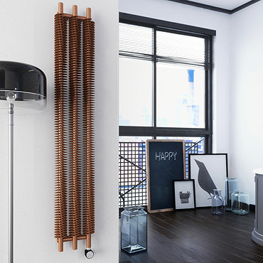 Terma Ribbon V E H1800 x W290mm Bright Copper Electric Only Radiator with MOA Blue Element