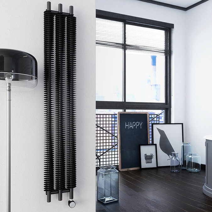 Terma Ribbon V E H1800 x W290mm Heban Black Electric Only Radiator with MOA Blue Element