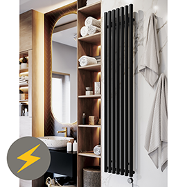 Terma Rolo Room E H1800 x W370mm Heban Black Electric Only Towel Rail with MOA Blue Element
