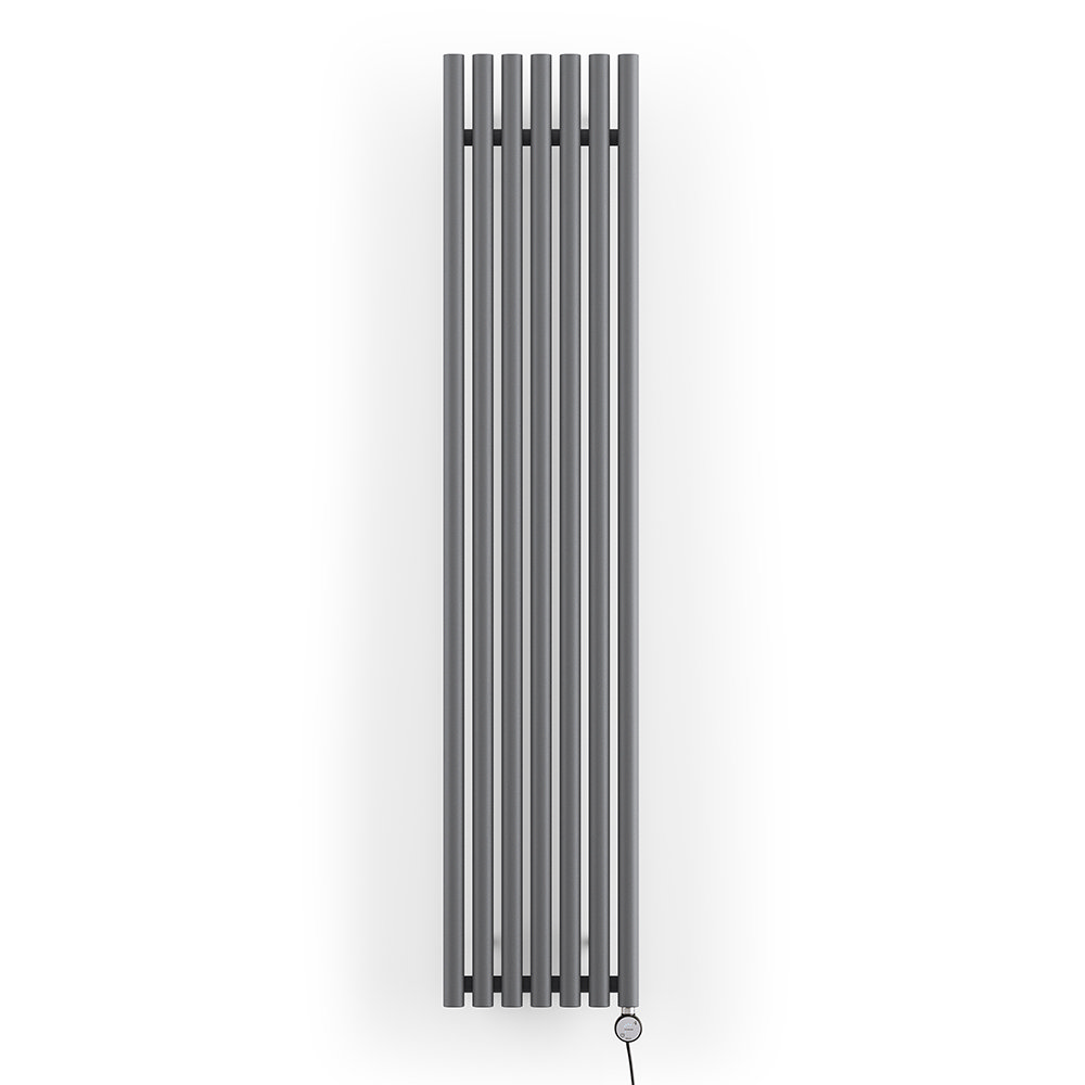 Terma Rolo Room E H1800 x W370mm Modern Grey Electric Only Towel Rail with MOA Blue Element