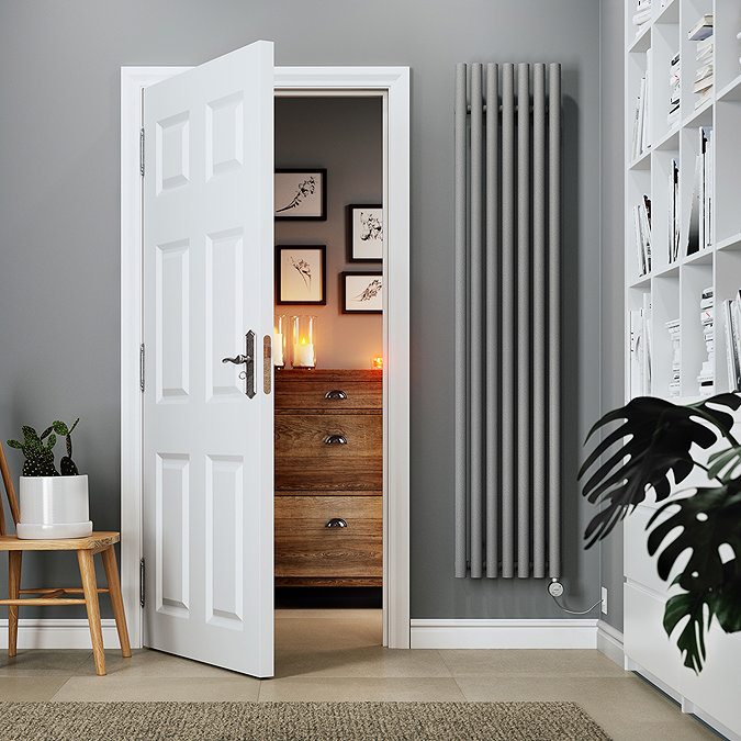 Terma Rolo Room E H1800 x W370mm Salt & Pepper Electric Only Towel Rail with MOA Blue Element
