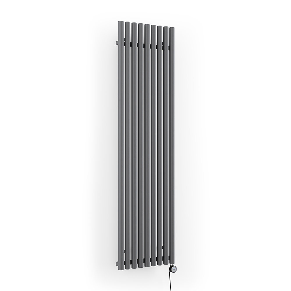 Terma Rolo Room E H1800 x W480mm Modern Grey Electric Only Towel Rail with MOA Blue Element