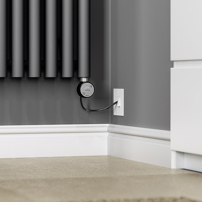 Terma Rolo Room E H1800 x W480mm Modern Grey Electric Only Towel Rail with MOA Blue Element